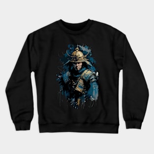 Japanese Samurai in Costume with Sword in Front View Ink Painting Style Crewneck Sweatshirt